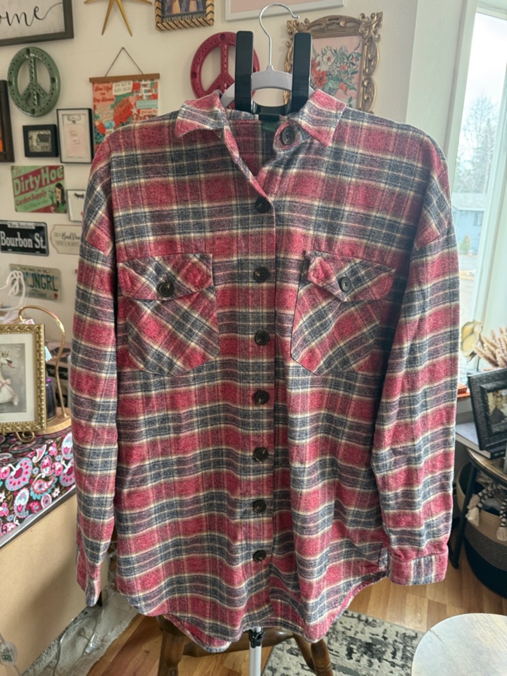 wild fable Red and Gray Plaid Button-Up